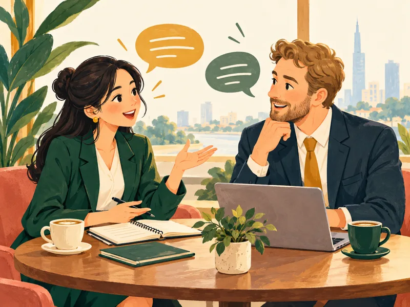 Hoạt họa nhân viên ngân hàng tự tin trao đổi với đối tác